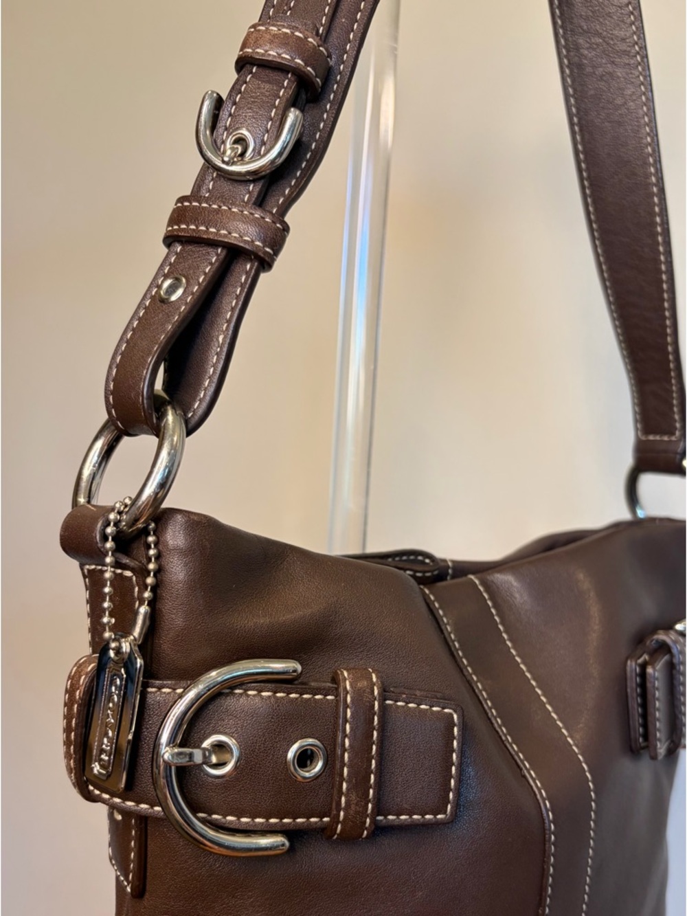 Vintage COACH Soho Slim Duffel Dark Brown Leather Shoulder Purse 1453 EUC - Picture 5 of 17